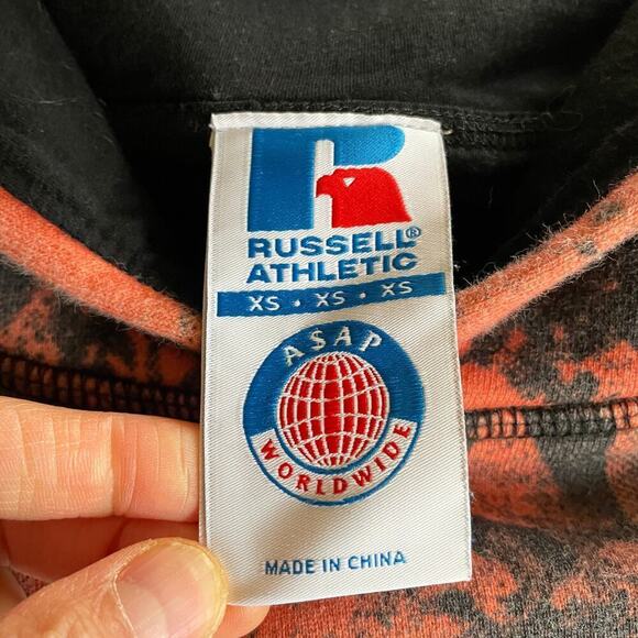 Russell Athletic x ASAP Rocky Pullover Skulls Hoodie Sweatshirt Mens XS Orange - Picture 5 of 10